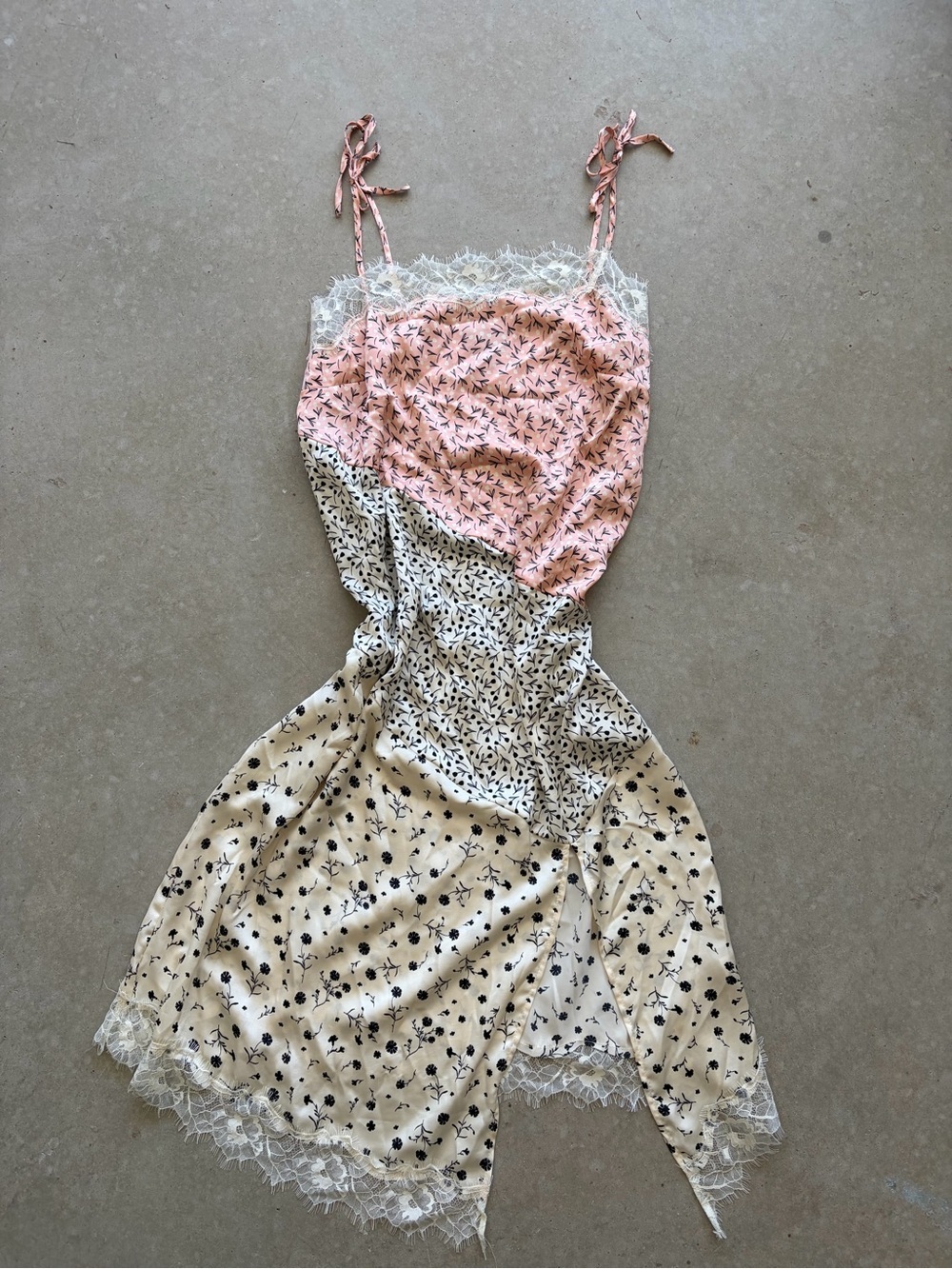 future collective lace trim patchwork slip dress coquette fairycore floral midi